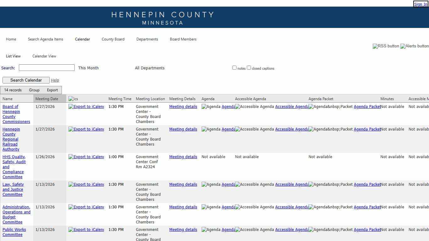 Hennepin County, Minnesota - Calendar