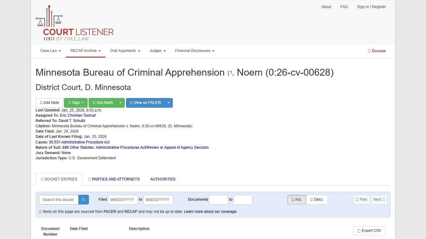 Minnesota Bureau of Criminal Apprehension v. Noem, 0:26-cv-00628 – CourtListener.com