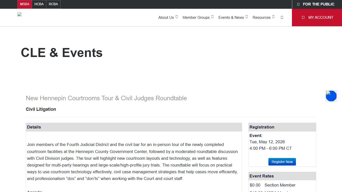 New Hennepin Courtrooms Tour & Civil Judges Roundtable - CLE & Events