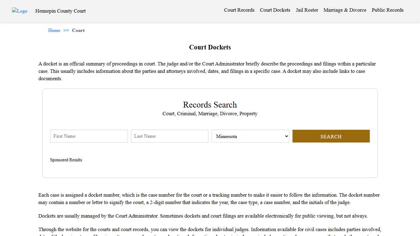 Court Dockets Hennepin County Court