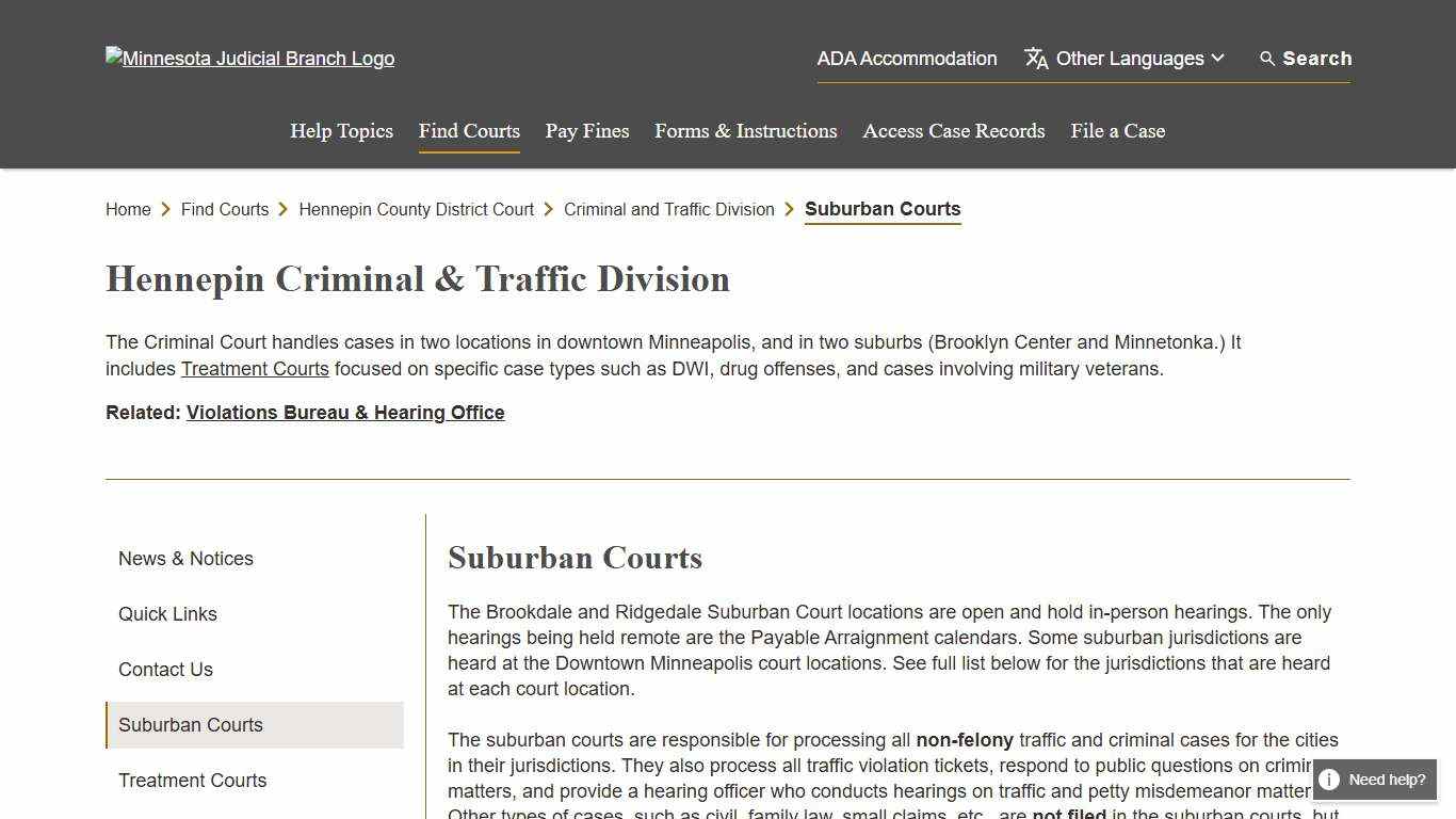 Suburban Courts - Criminal & Traffic Division - Hennepin County District Court